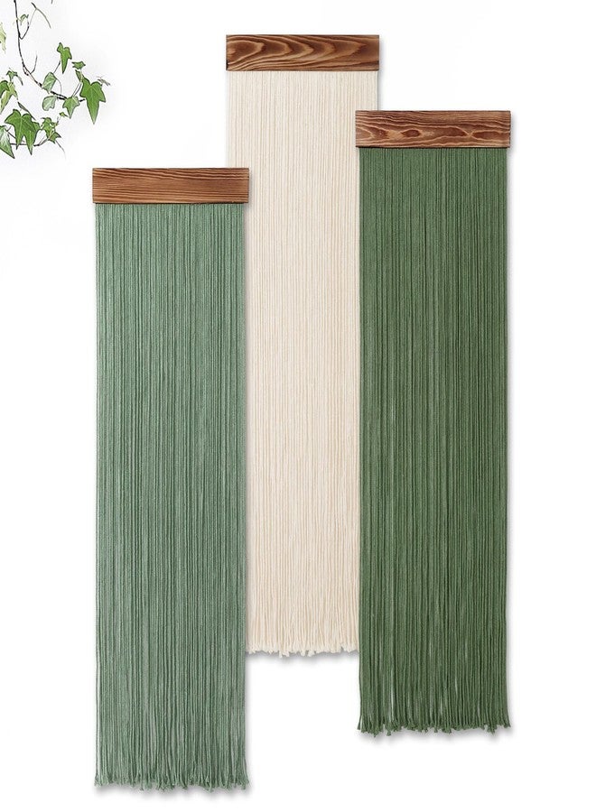 KHOYIME Macrame Wall Hanging Boho Chic Home Decor, 3PCS Bohemian Green Beige Tassel Yarn Tapestry Modern Handmade Large Wall Art Decorations for Living Room Bedroom Nursery Backdrop 11.8''W x 36''L - Image 1